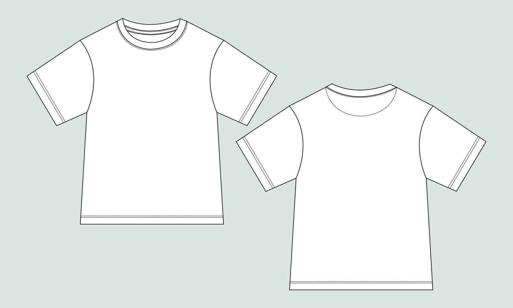 Baby boys t shirt technical drawing fashion flat sketch vector illustration template front and back views. Apparel design mock up for kids isolated on grey background