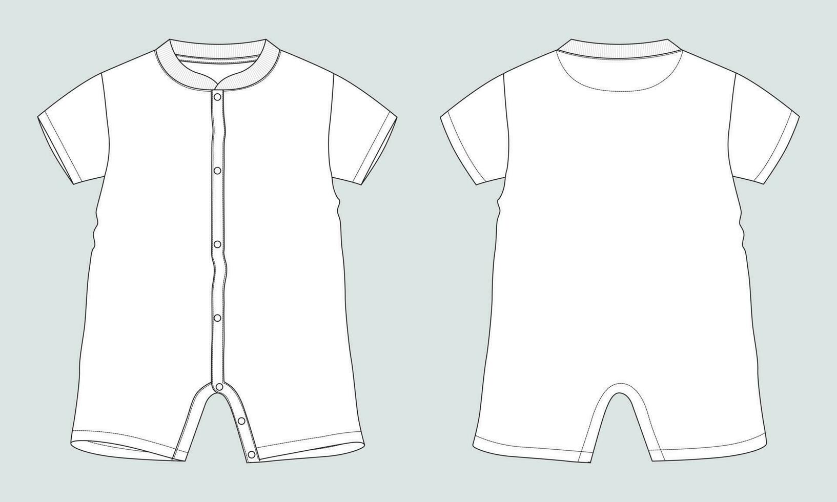 Romper bodysuit technical fashion flat sketch drawing vector illustration template for kids isolated on grey background