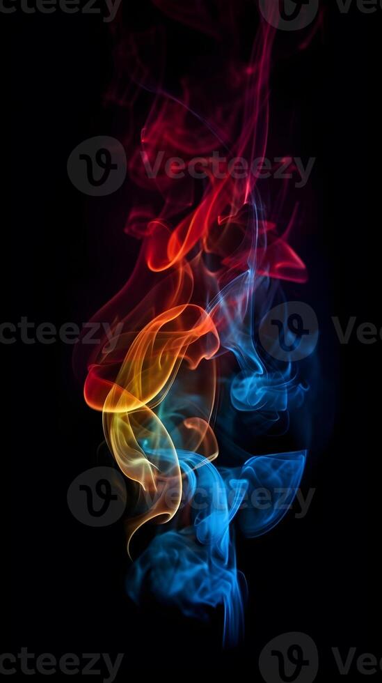 colourful smoke abstract on black background , photo