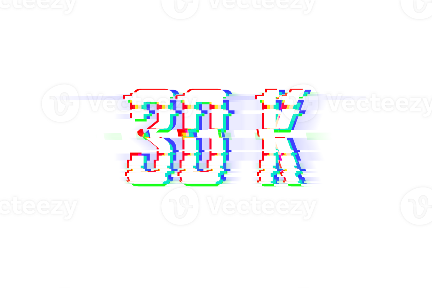 30 k subscribers celebration greeting Number with glitch design png