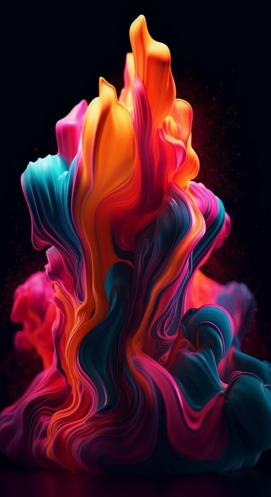 colorful fluid paint explosion wallpaper. isolated on black background. photo