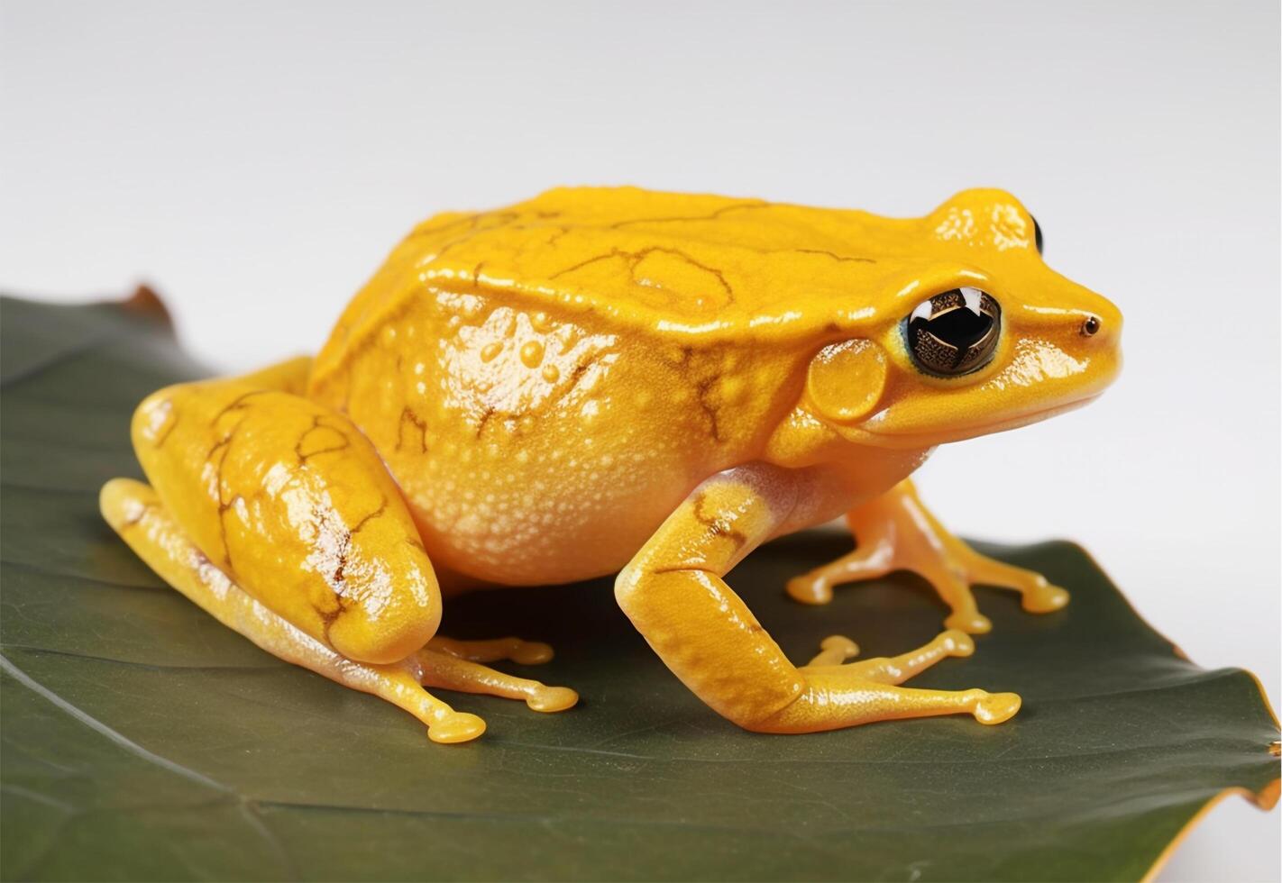 Studio portrait of a yellow frog on a leaf. on a white background. photo