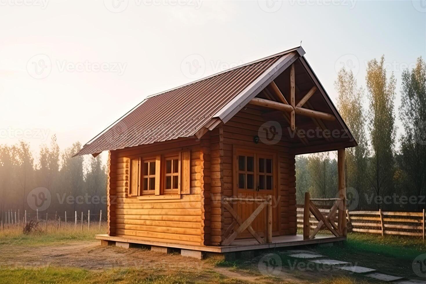 Small ecological cabin wooden house. photo