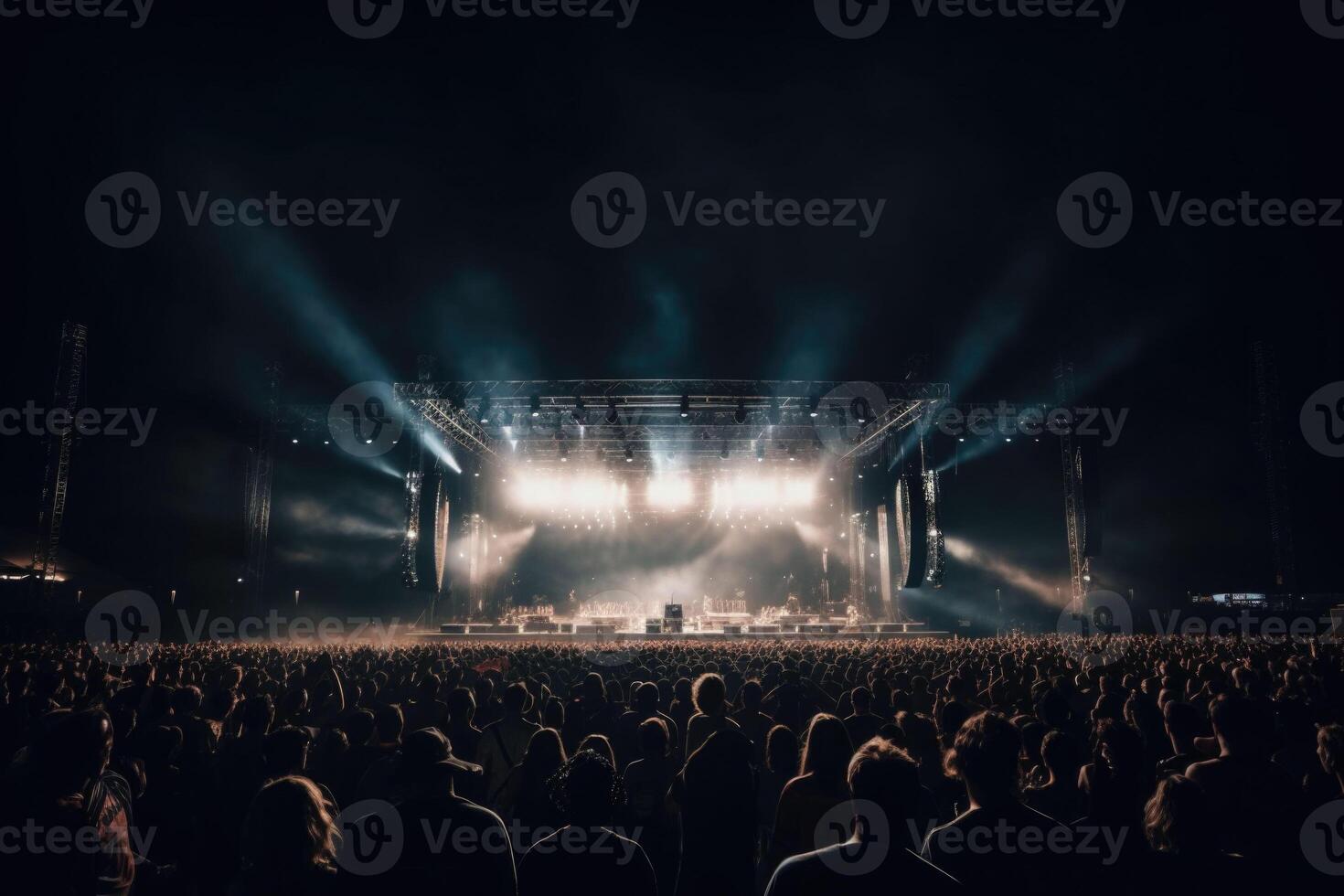 Crowd at a open air concert. People celebrating on an summer open air. photo