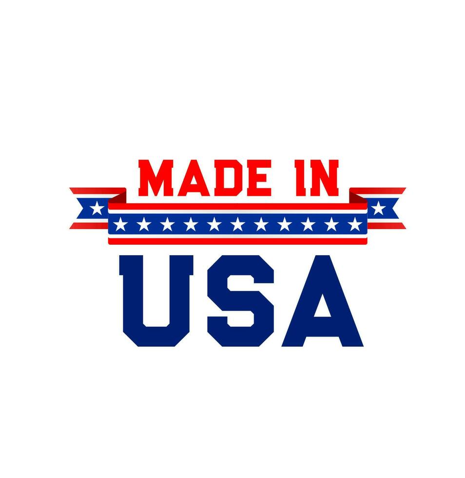 Made in USA label with United State flag ribbon vector