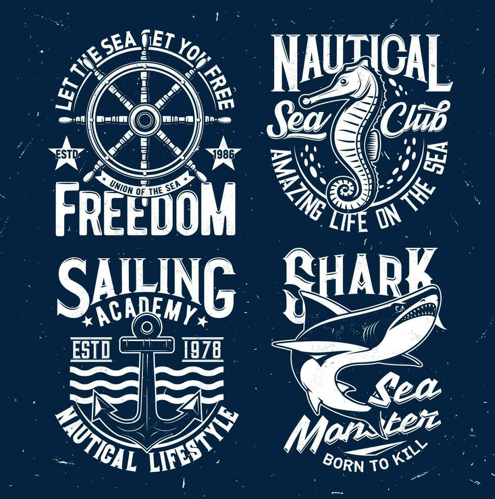 camiseta huellas dactilares con Oceano animales y tipografía vector