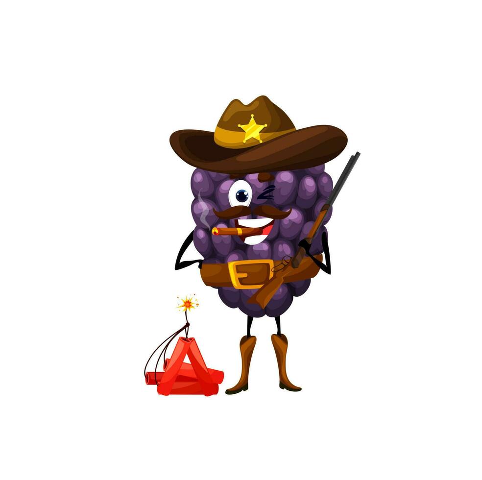 Cartoon blackberry sheriff character with dynamite vector