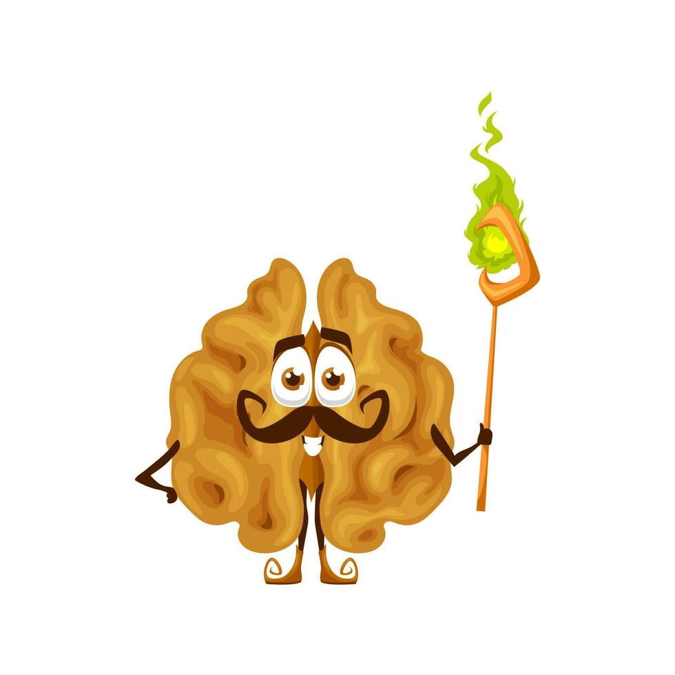 Walnut wizard with magic staff, magician nut vector