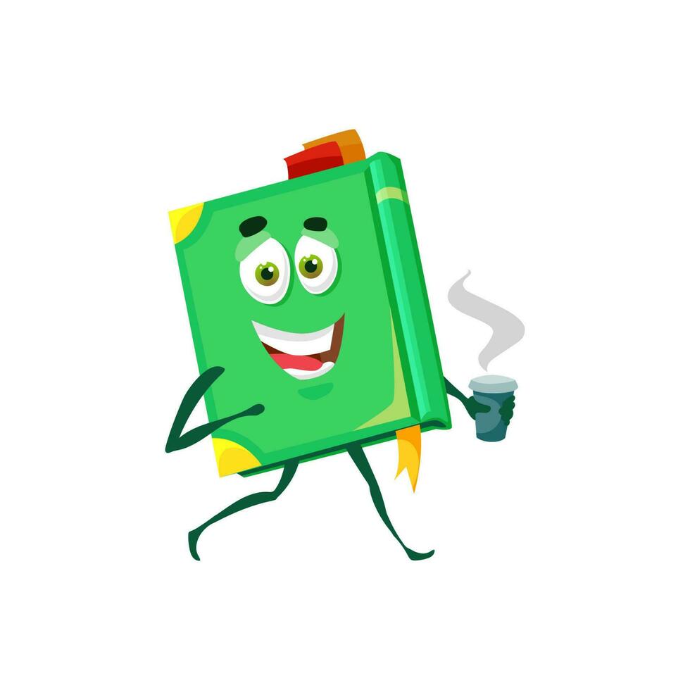 Book in hard cover cartoon character with coffee vector