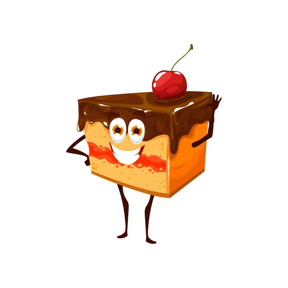 Cartoon pie, cherry and chocolate cake character vector