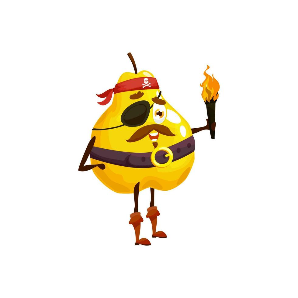 Guava or pear fruit pirate corsair emoticon, torch vector