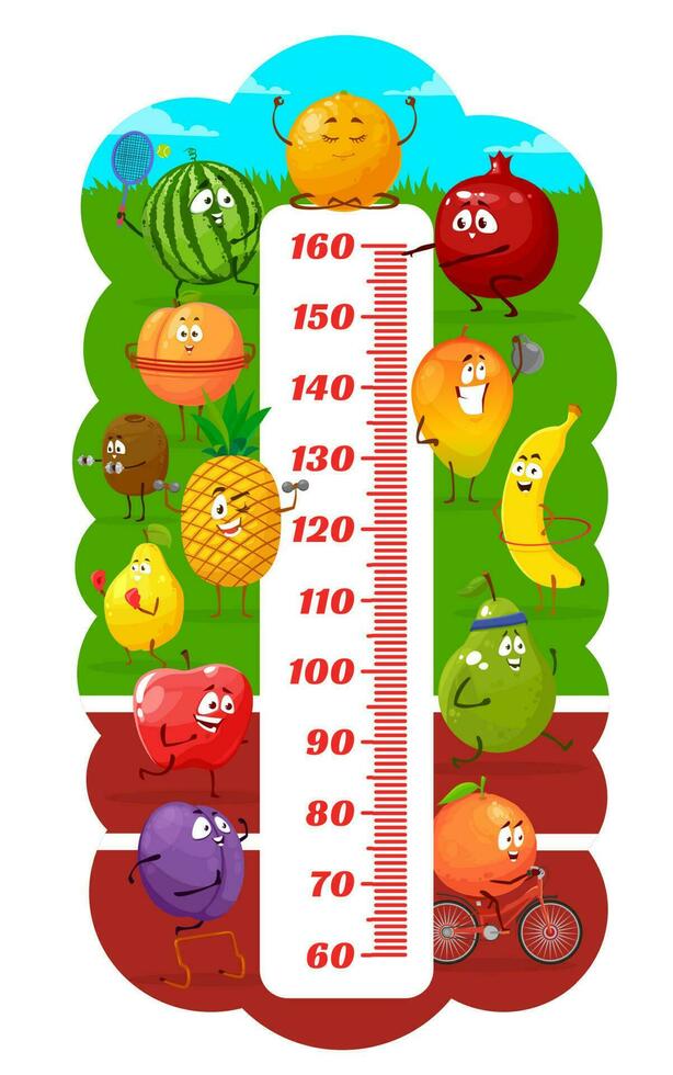 Kids height chart with cartoon fruits go for sport vector