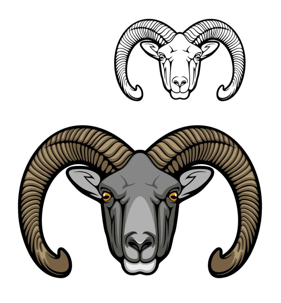 cazador club mascota icono, salvaje muflón oveja animal vector