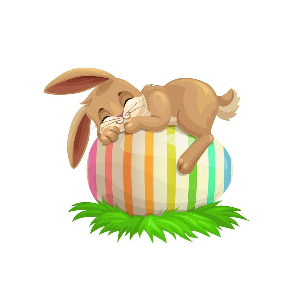 Easter bunny sleeping on egg vector