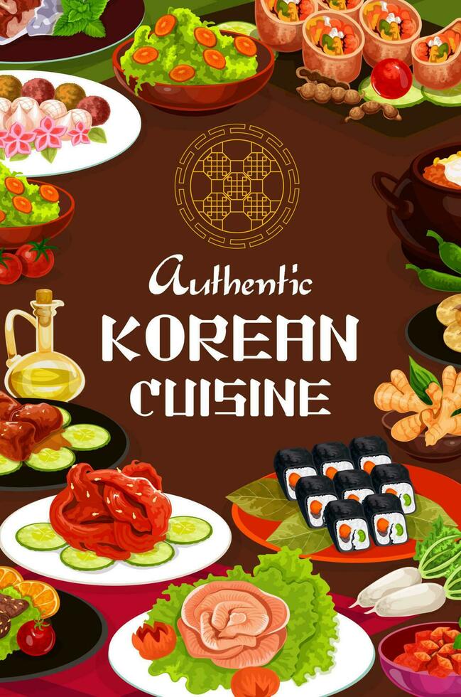 coreano cocina comida platos, café menú vector