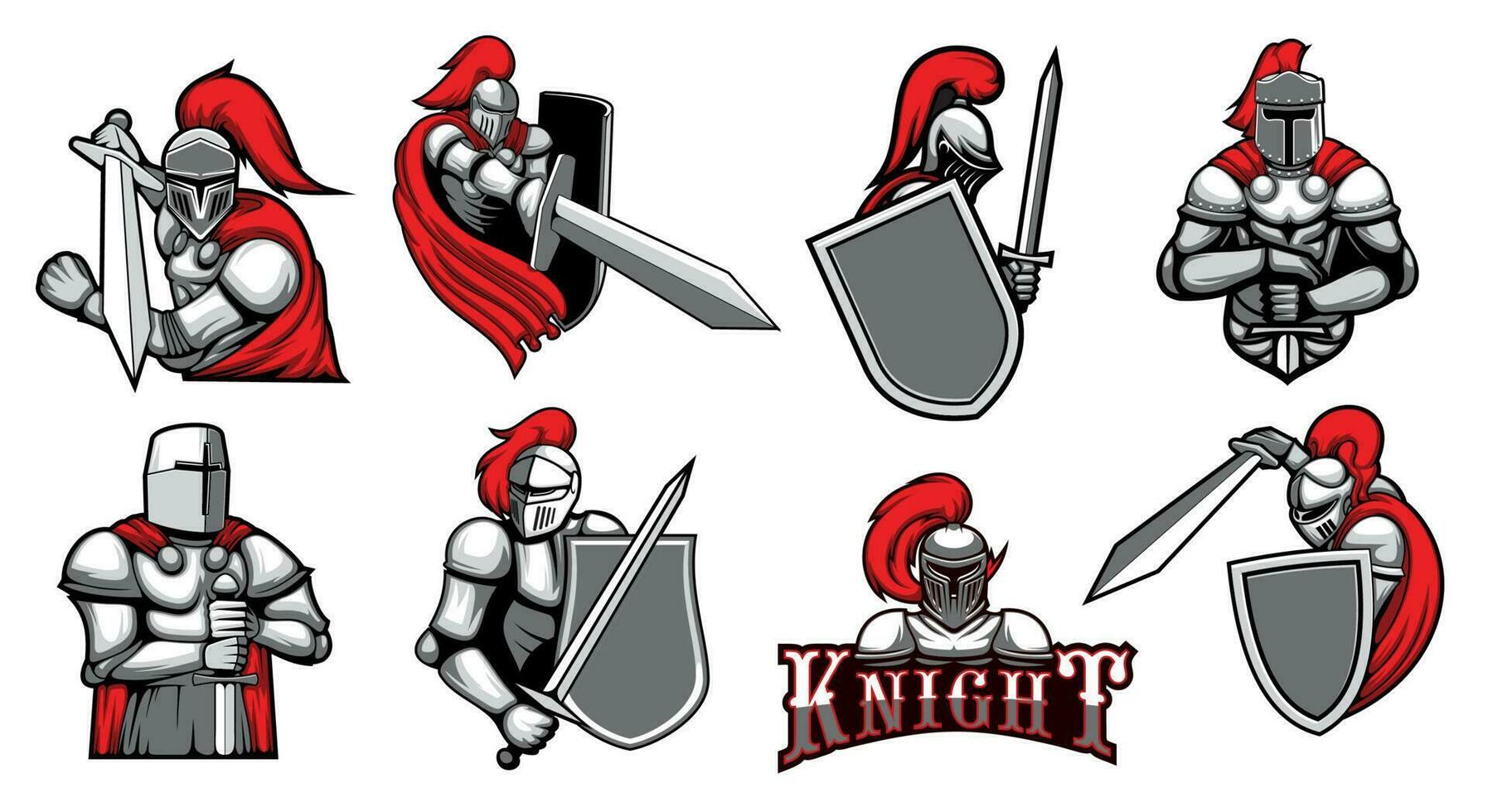 Knight warrior, helmet, shield and Medieval armor vector