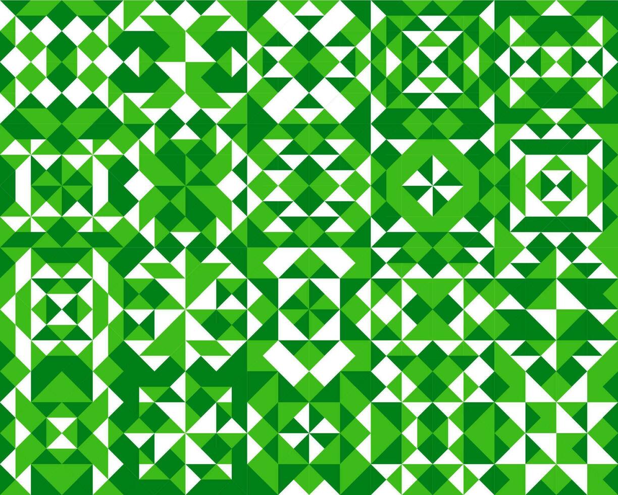 White and green ceramic tile geometric patterns vector