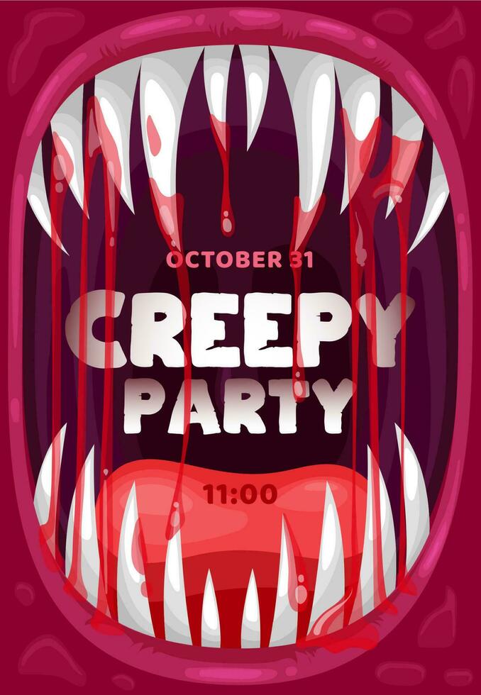 Horror vampire mouth frame, Halloween party poster vector