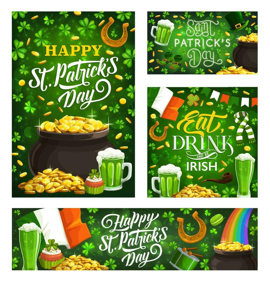 Irish holiday St. Patricks day symbols, lettering vector