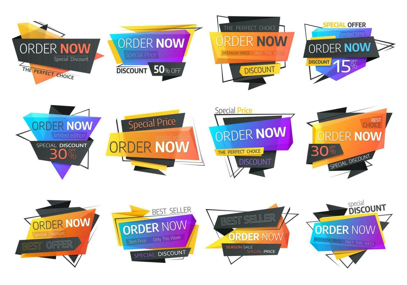 Order now origami business labels and banners vector