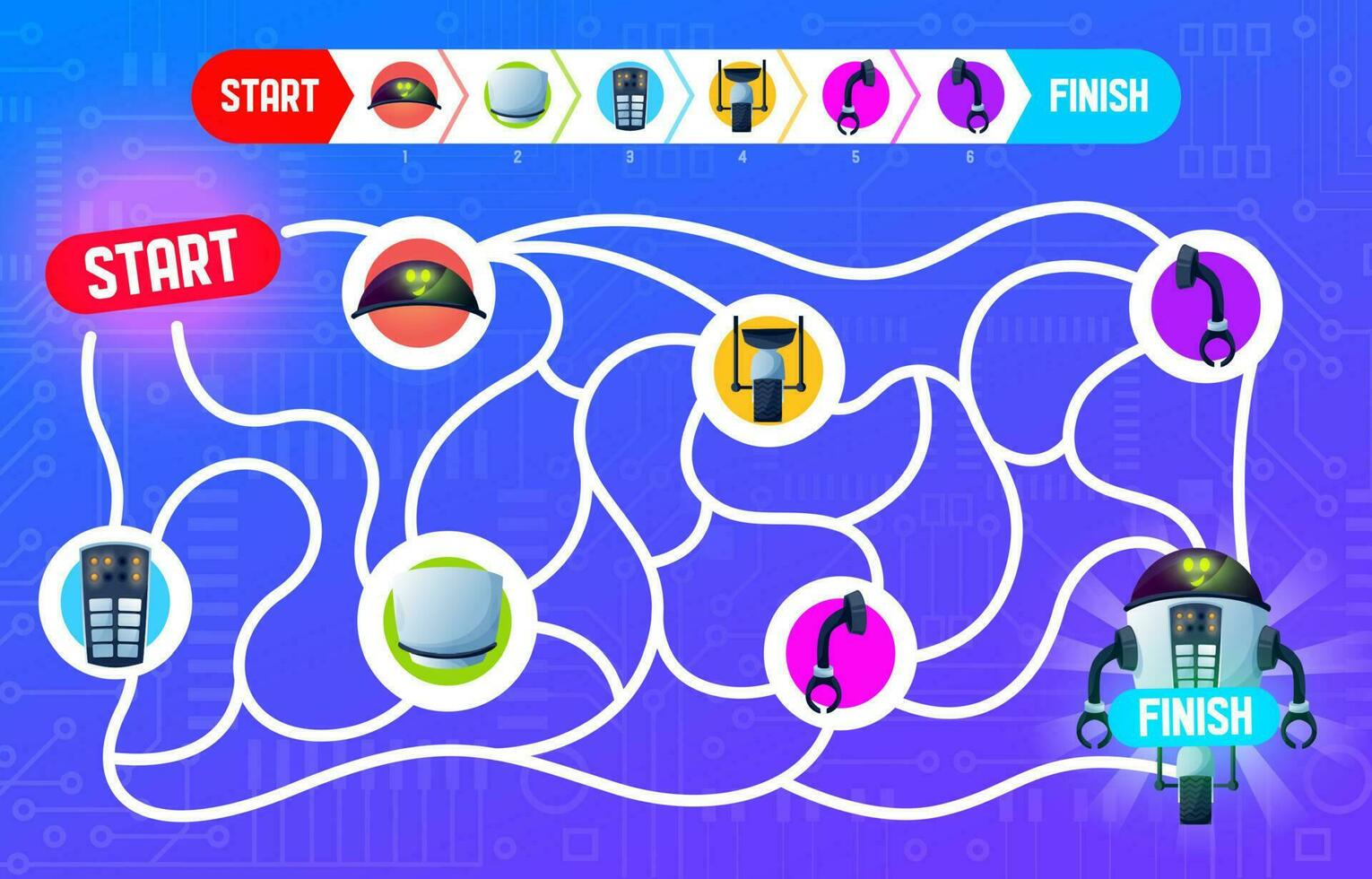 Repair robot, labyrinth maze board game, cartoon vector