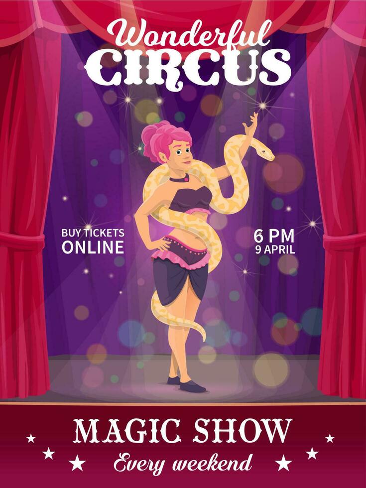 Shapito circus poster, woman with snake on big top vector