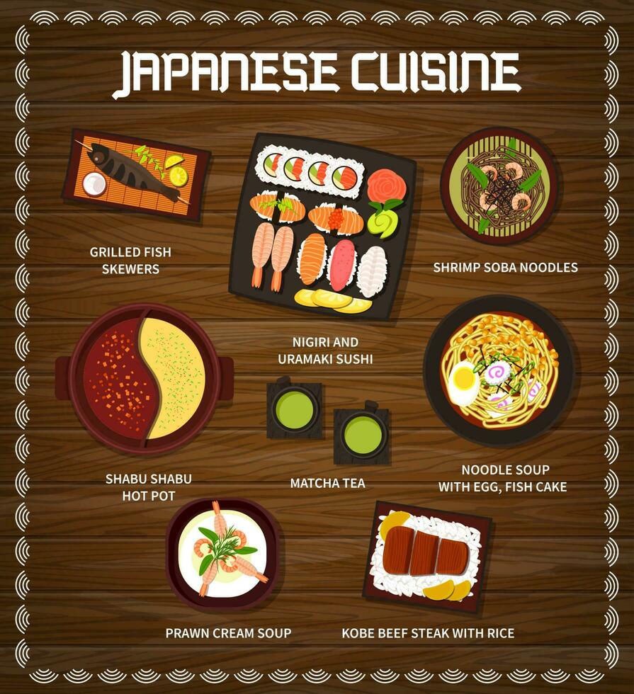 Japanese cuisine vector Japan meals cartoon menu