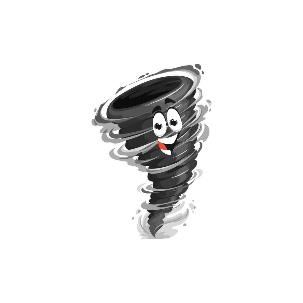 Cartoon tornado character, funny vector storm