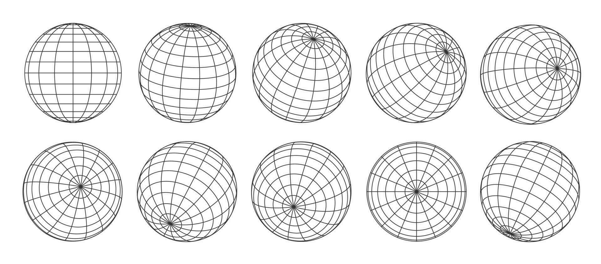 3d globe grid, planet sphere and ball wireframe vector