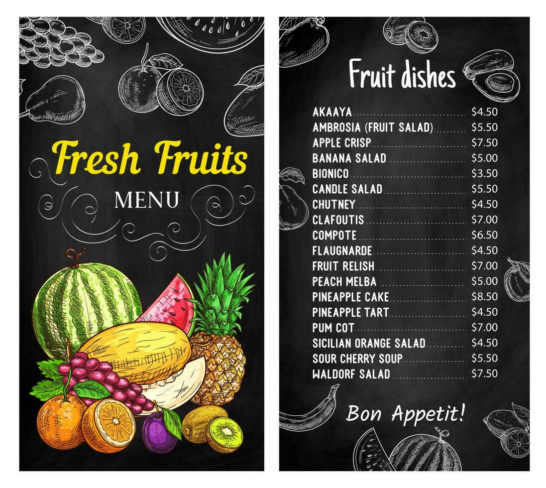 Fresh fruits chalkboard menu vector template