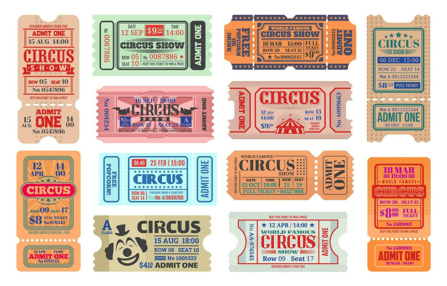 Circus carnival amusement show tickets vector