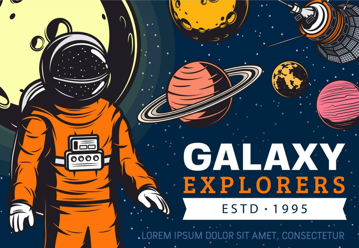 Galaxy explore astronaut, space program vector