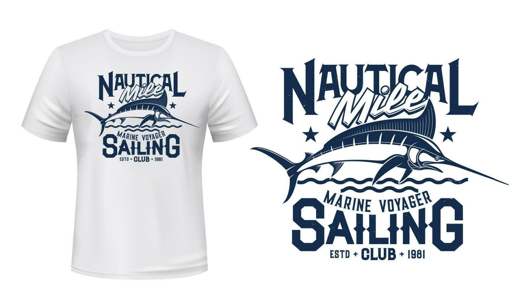 T-shirt print with marlin fish fishing club mascot vector