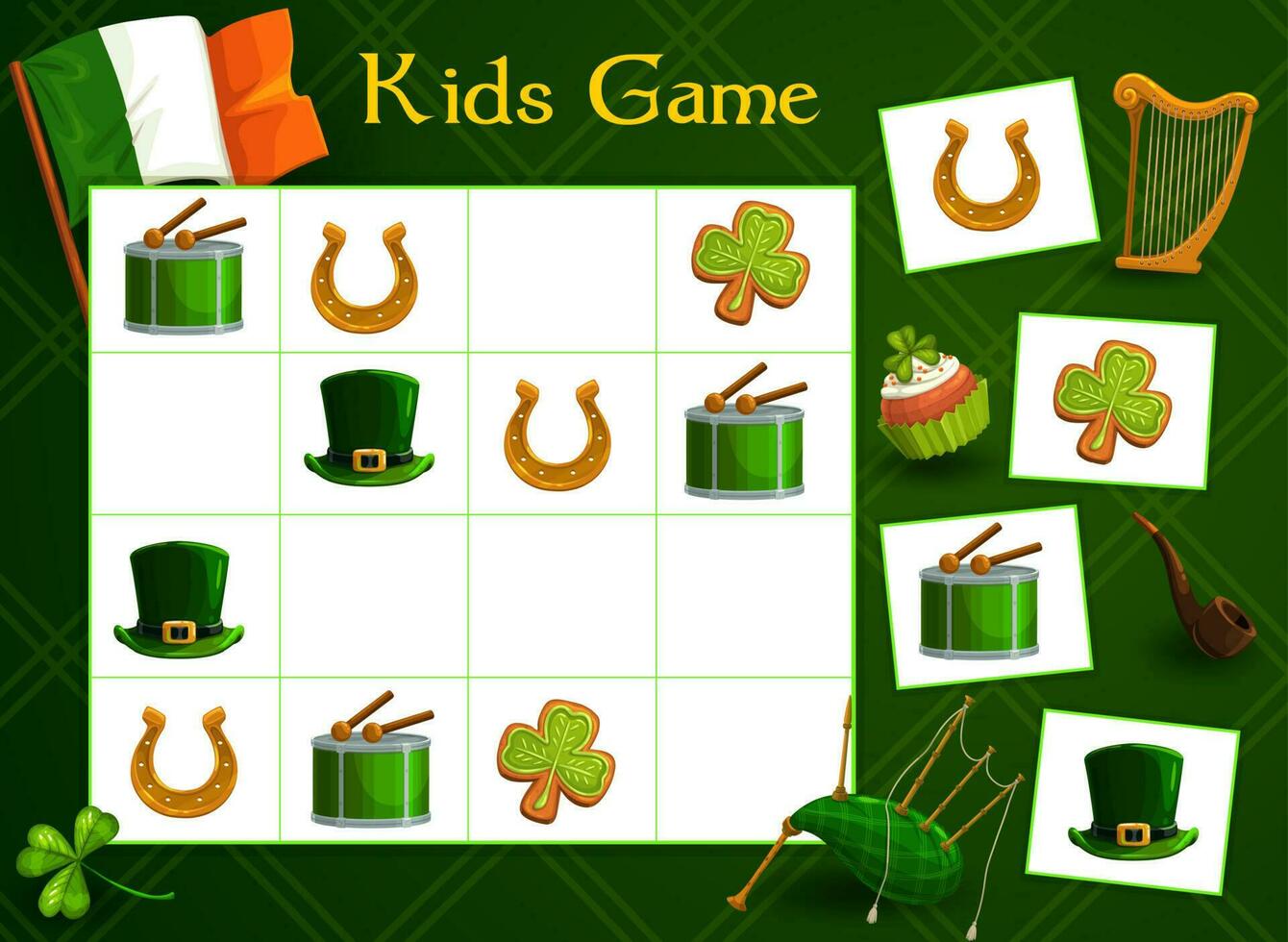 Kids game vector riddle with St Patricks elements