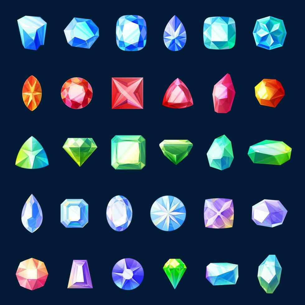 Gem and jewel icons, game ui or user interface vector