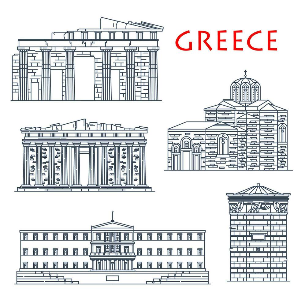 Greece architecture, Athens buildings landmarks vector