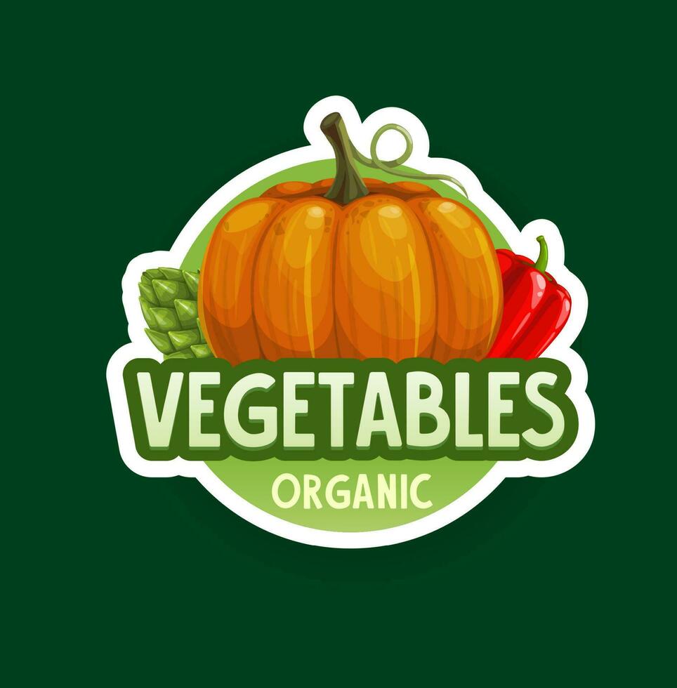 Organic vegetables badge or icon, farm veggie food vector