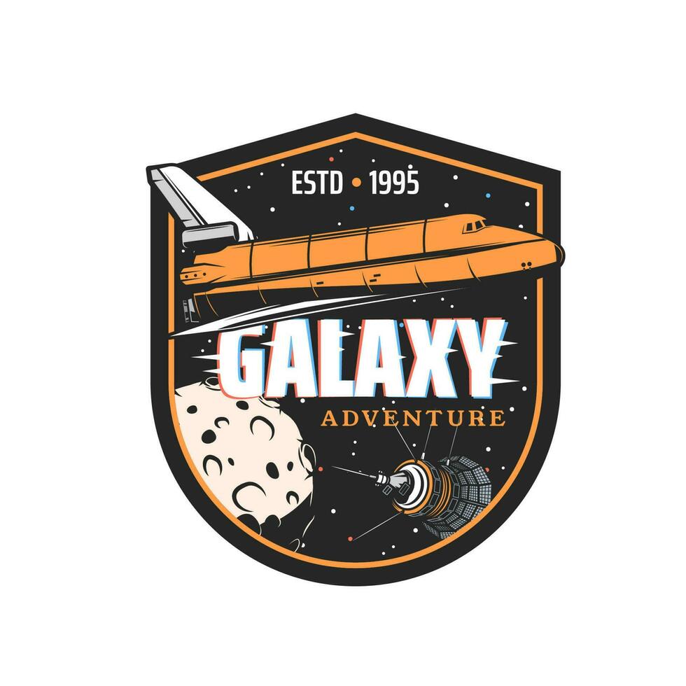 Space shuttle in galaxy vector emblem spacecraft