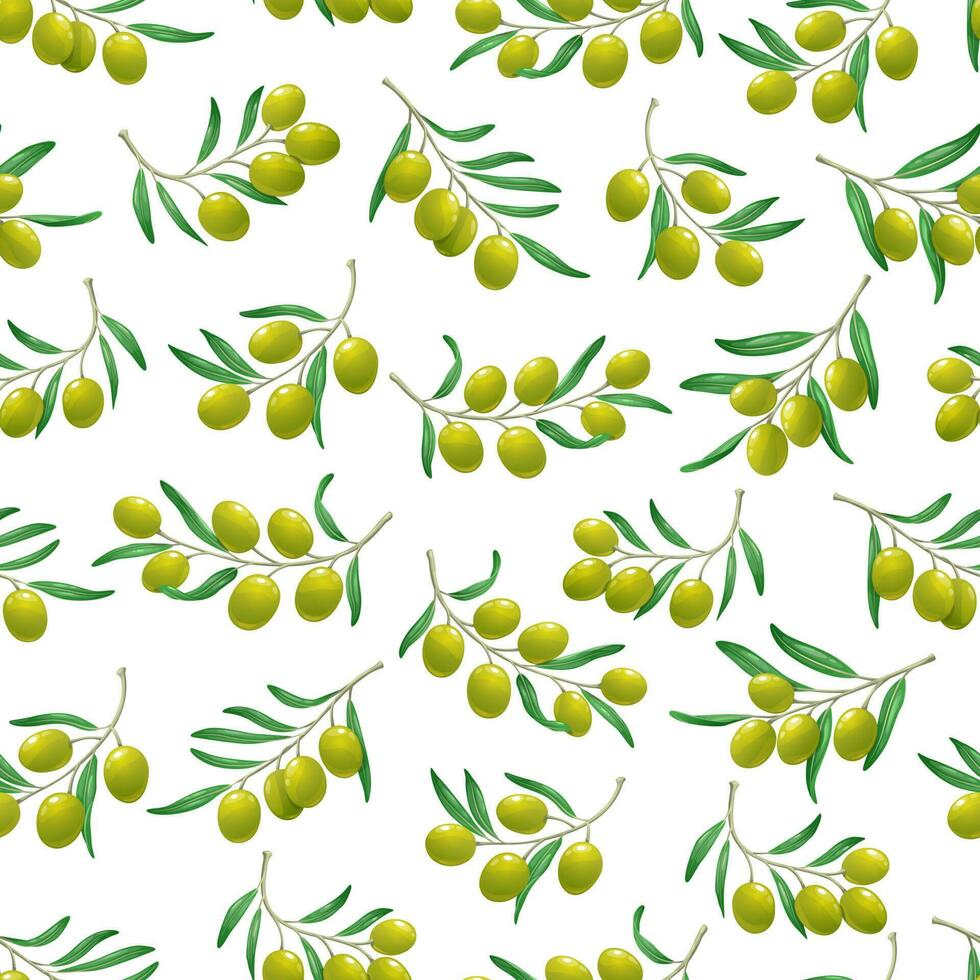 Green olives branch vector seamless pattern