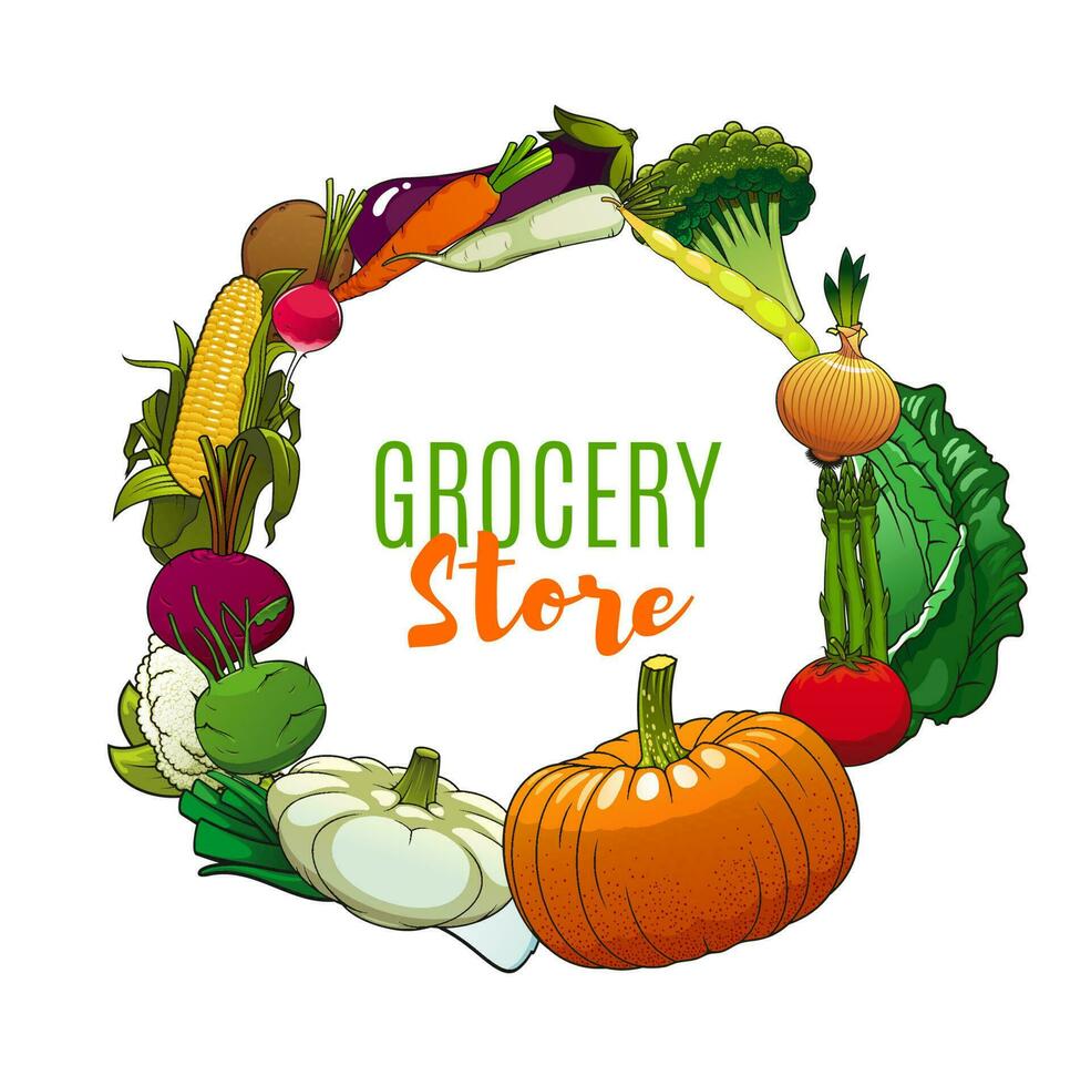 Healthy organic vegetables, farm grocery store vector