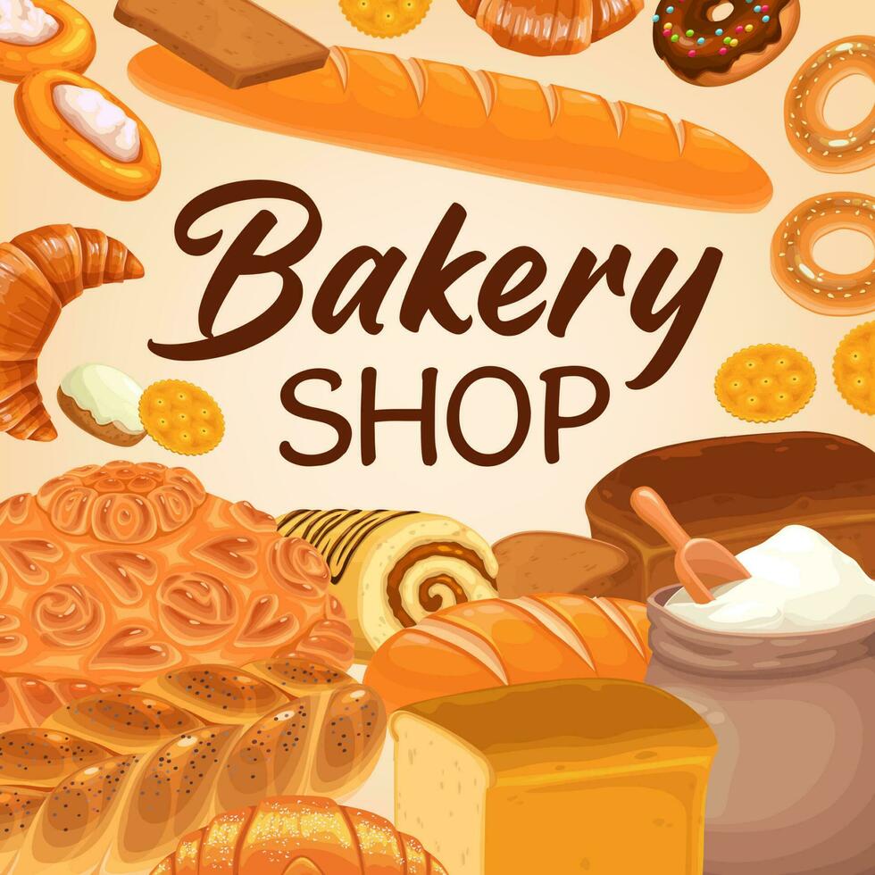 Bakery pastry, baker shop bread, baked food vector