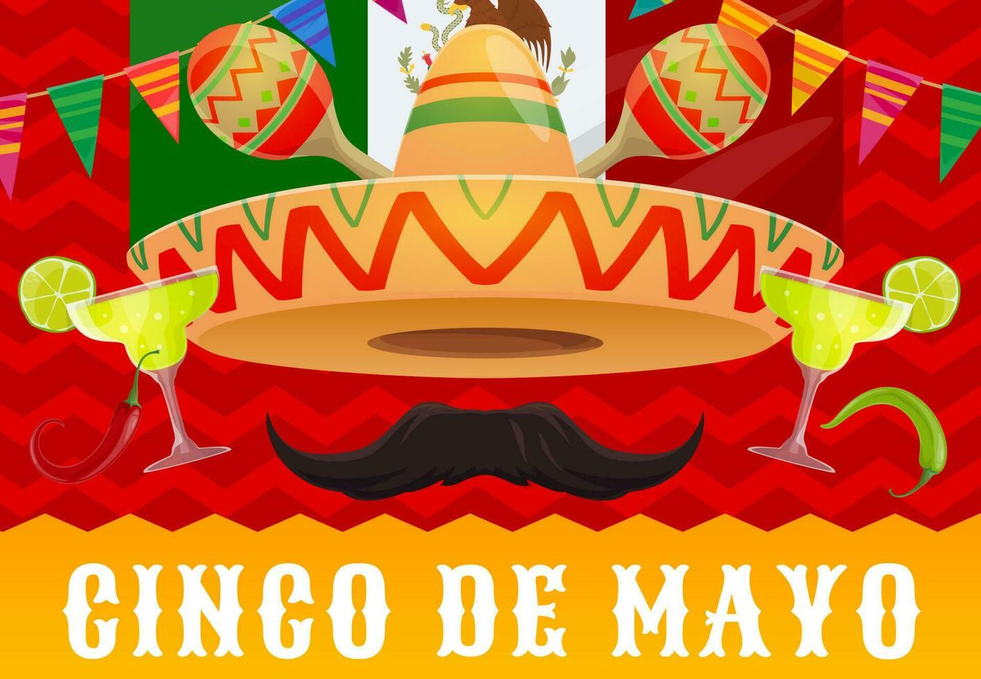Cinco de Mayo Mexican holiday sombrero, maracas vector