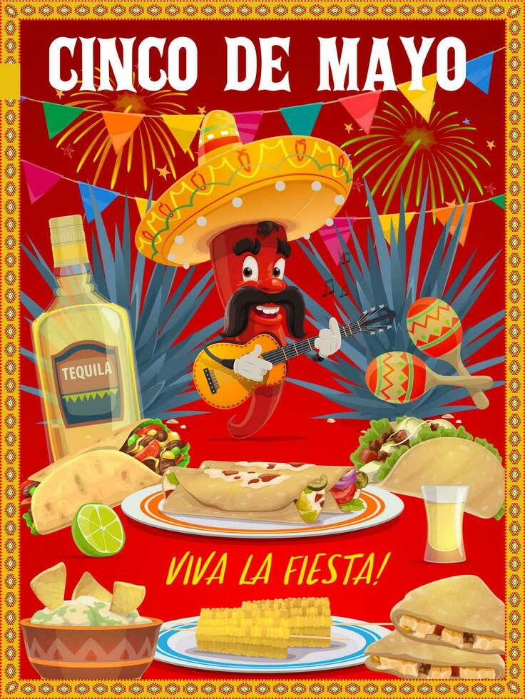 Cinco de Mayo vector Mariachi chili pepper poster