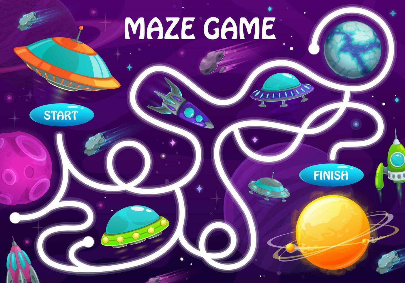 Labyrinth maze game space planets and shuttles vector