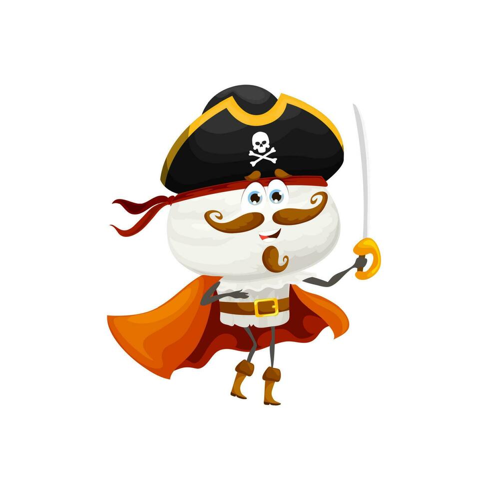 Cartoon champignone mushroom pirate character vector