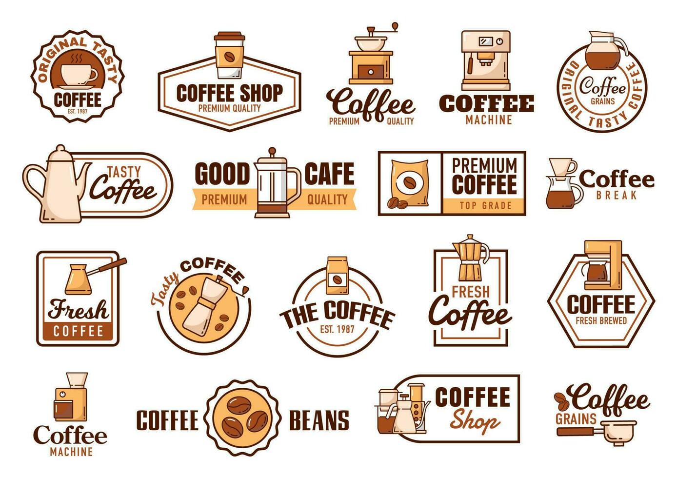 café tazas línea iconos, café máquina, Café exprés vector