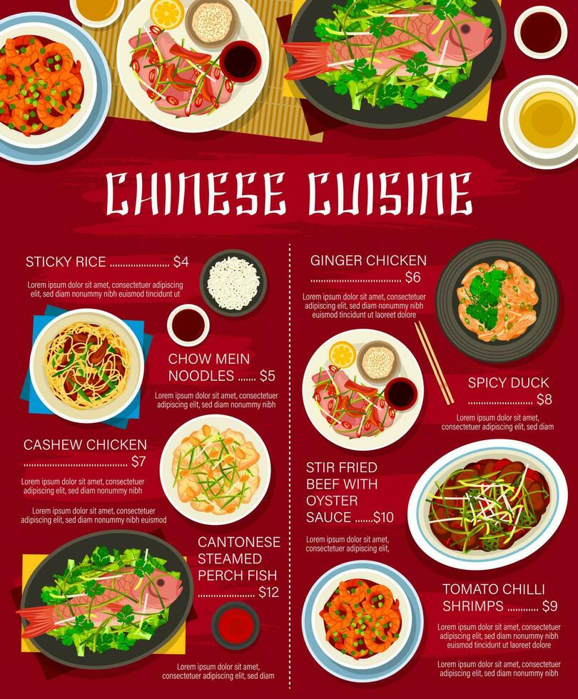 Chinese cuisine restaurant menu, Asian food vector