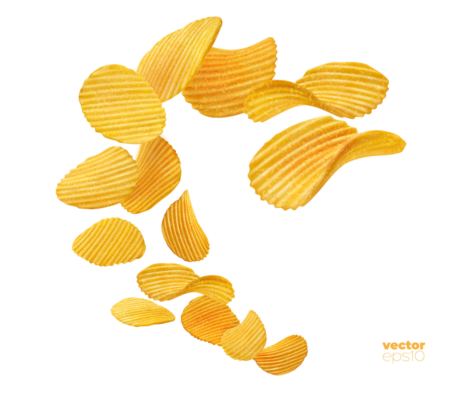Splash of ripple potato chips, flying snacks 23503334 Vector Art at
