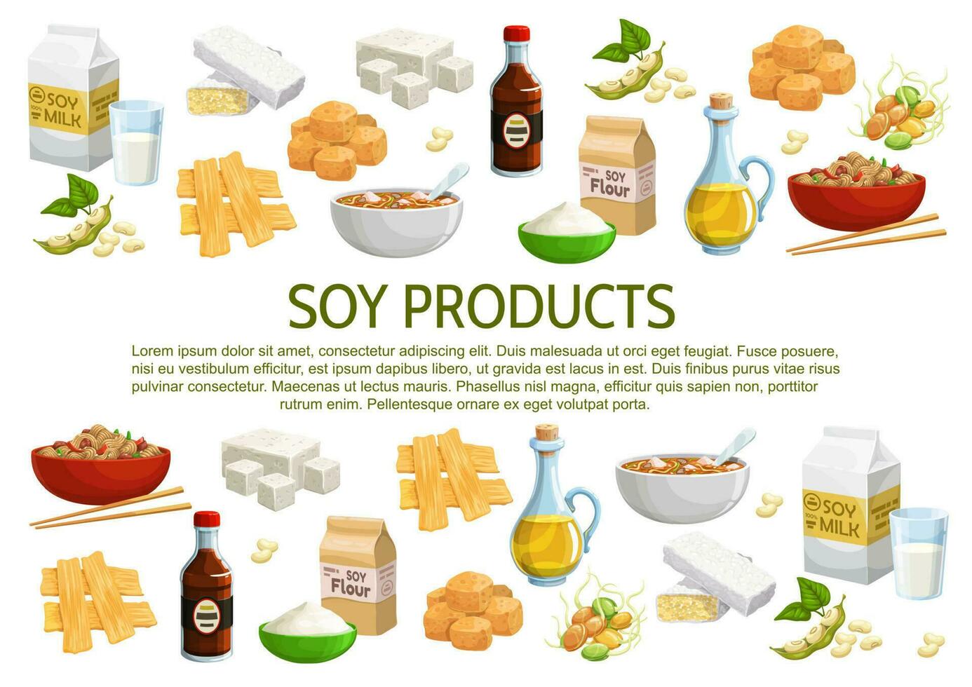 Soy and soybeans products, vector