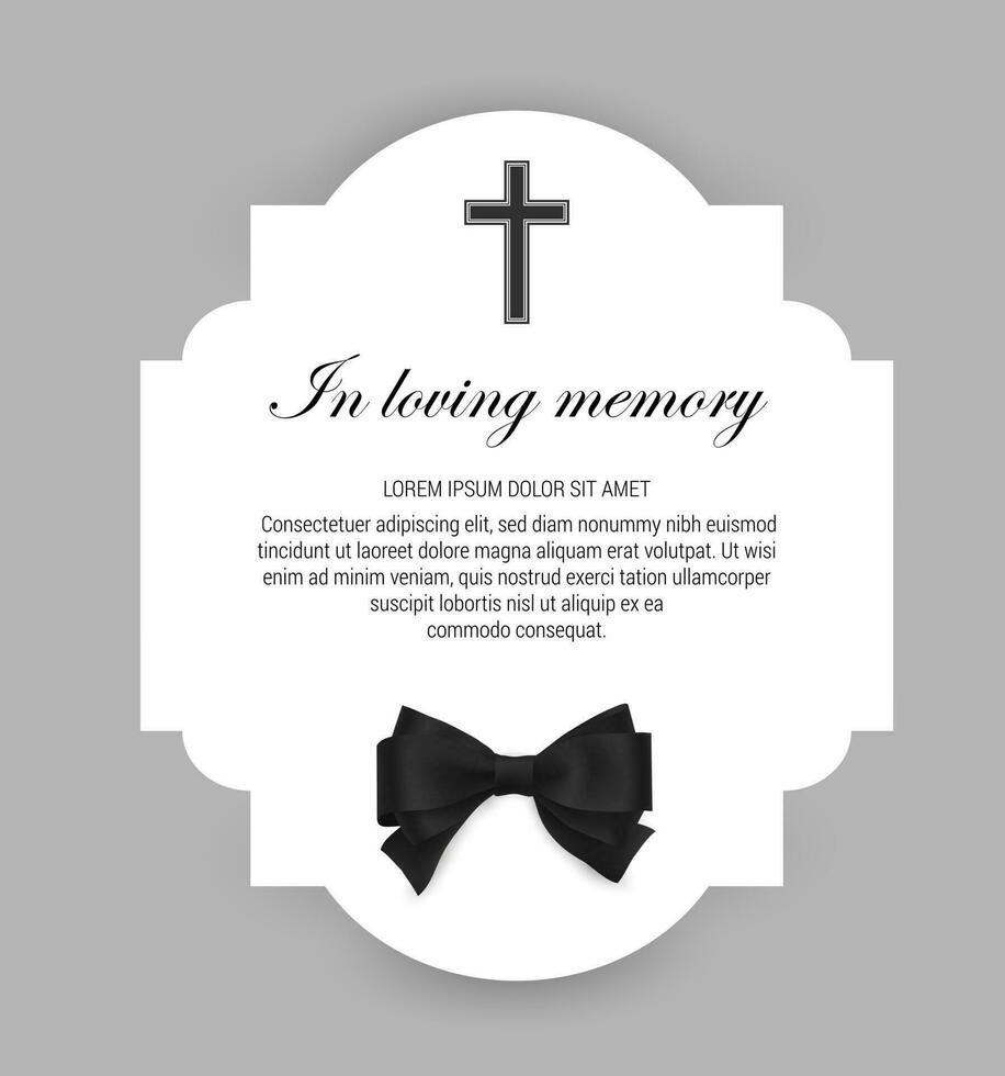 Funeral vector card, obituary memorial retro frame